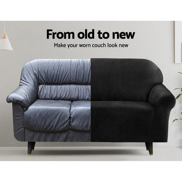 Artiss Sofa Cover Couch Covers 2 Seater Velvet Black - RnR Galore