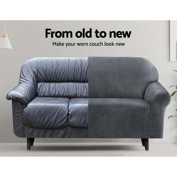 Artiss Sofa Cover Couch Covers 2 Seater Velvet Grey - RnR Galore