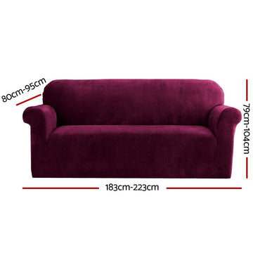 Artiss Sofa Cover Couch Covers 3 Seater Velvet Ruby Red - RnR Galore
