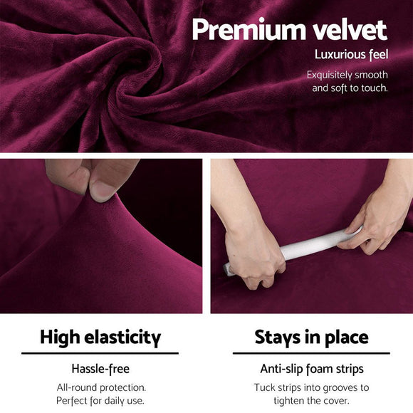 Artiss Sofa Cover Couch Covers 3 Seater Velvet Ruby Red - RnR Galore