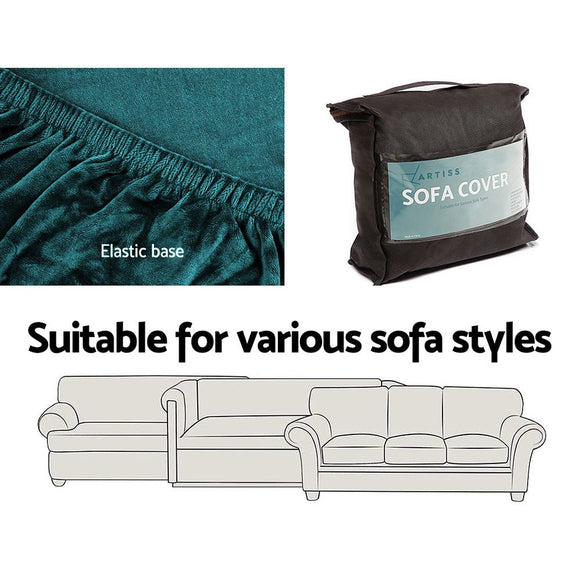 Artiss Sofa Cover Couch Covers 4 Seater Velvet Agate Green - RnR Galore