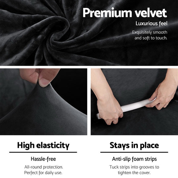 Artiss Sofa Cover Couch Covers 4 Seater Velvet Black - RnR Galore