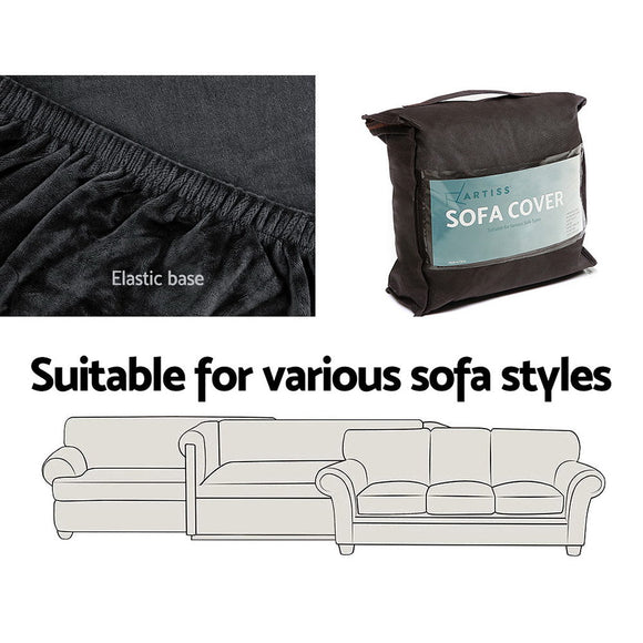 Artiss Sofa Cover Couch Covers 4 Seater Velvet Black - RnR Galore