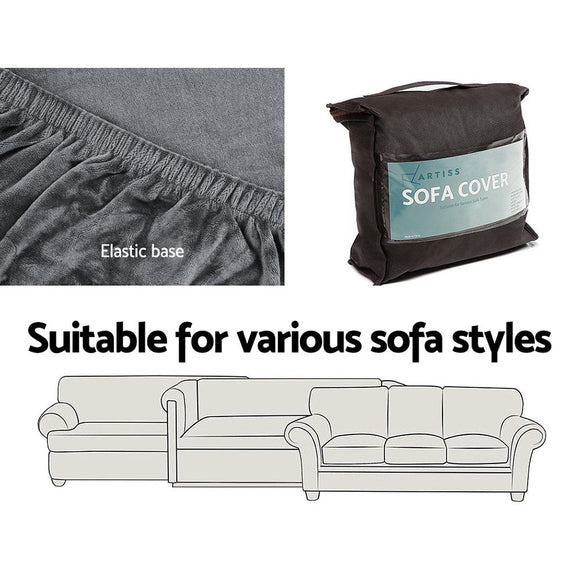 Artiss Sofa Cover Couch Covers 4 Seater Velvet Grey - RnR Galore