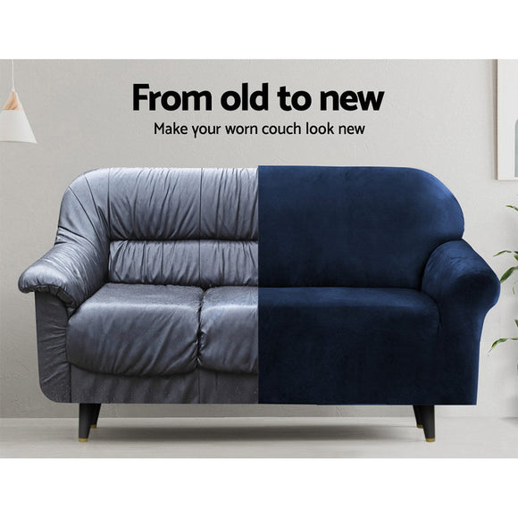Artiss Sofa Cover Couch Covers 4 Seater Velvet Sapphire - RnR Galore
