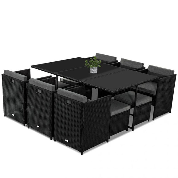Bali 11 Piece Outdoor Dining Set - Black - RnR Galore