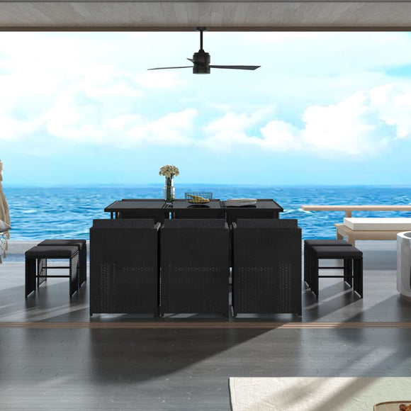 Bali 11 Piece Outdoor Dining Set - Black - RnR Galore