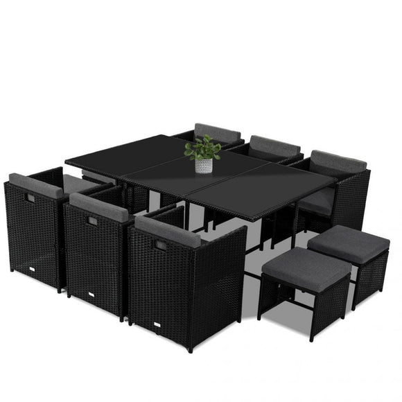 Bali 11 Piece Outdoor Dining Set - Black - RnR Galore