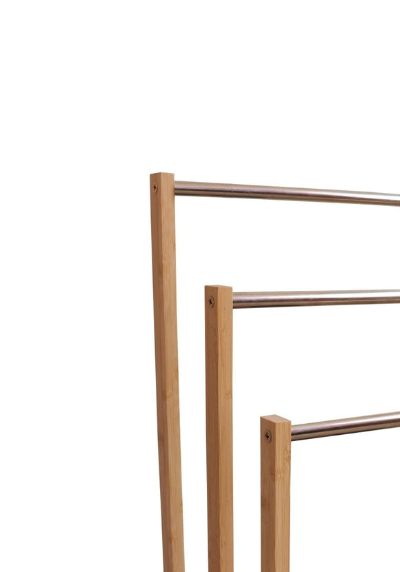 Bamboo Towel Bar Metal Holder Rack 3 - Tier Freestanding for Bathroom and Bedroom - RnR Galore