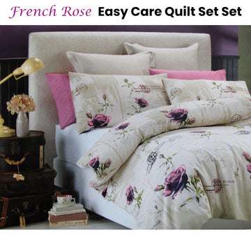 Belmondo French Rose Easy Care Quilt Cover Set Queen - RnR Galore
