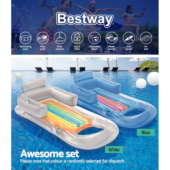 Bestway Pool Float Inflatable Lounge Seat Pillow Bed Cup Holder - RnR Galore