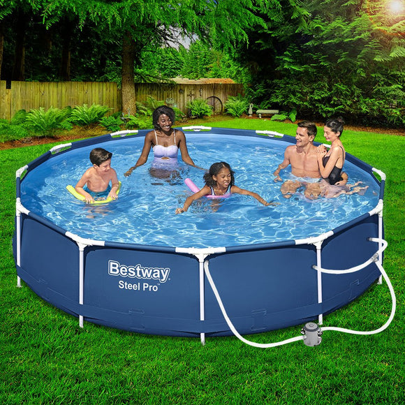 Bestway Swimming Pool 366x76cm Steel Frame Round Above Ground Pools w/ Filter Pump 6473L - RnR Galore