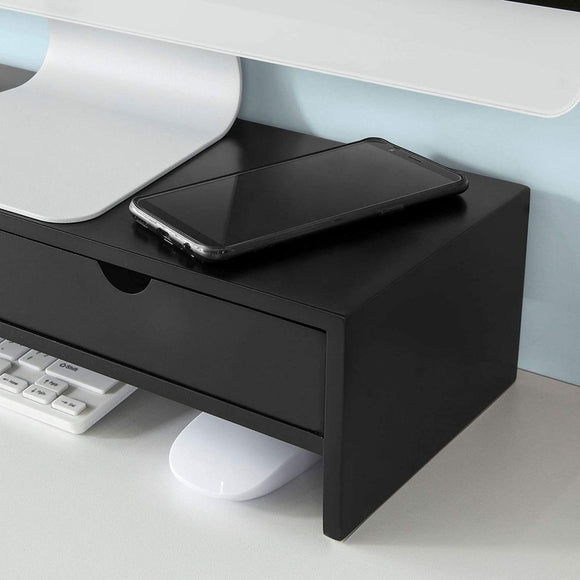 Black Monitor Stand Desk Organizer with 2 Drawers - RnR Galore