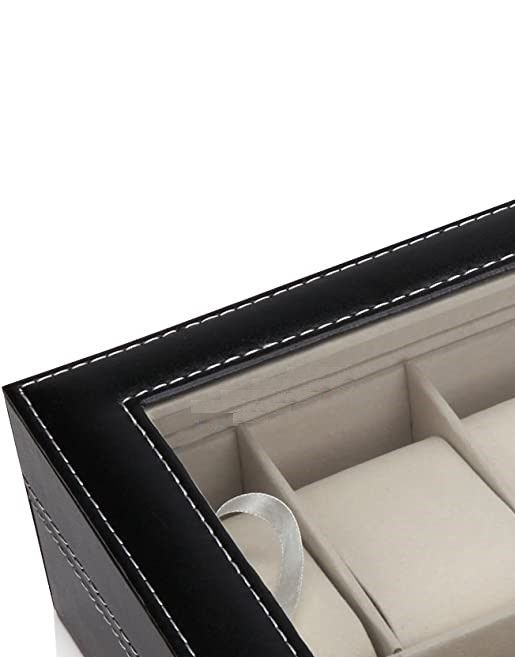 Black PU Leather Watch Organizer Display Storage Box Cases for Men & Women (12 slots) - RnR Galore