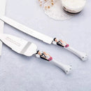 Bride Groom Cake Server Set Wedding Cake Knife and Silver Blade Server Set Boxed - Bride Groom Handles - RnR Galore