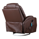 Brown Massage Sofa Chair Recliner 360 Degree Swivel PU Leather Lounge 8 Point Heated - RnR Galore