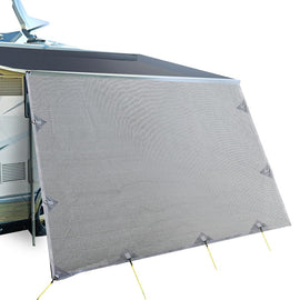 Caravan Privacy Screen Roll Out Awning 3.7X1.95M End Wall Side Sun Shade Grey - RnR Galore