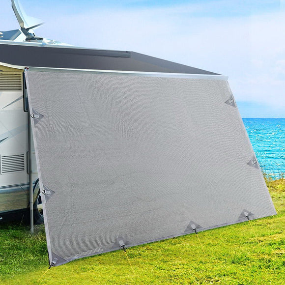 Caravan Privacy Screen Roll Out Awning 4.3X1.95M End Wall Side Sun Shade Grey - RnR Galore