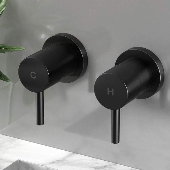Cefito Basin Twin Tap Wall Round Brass Faucet Shower Bathtub Black - RnR Galore
