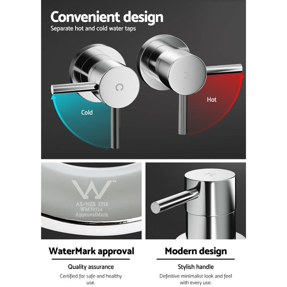 Cefito Basin Twin Tap Wall Round Brass Faucet Shower Bathtub Chrome - RnR Galore