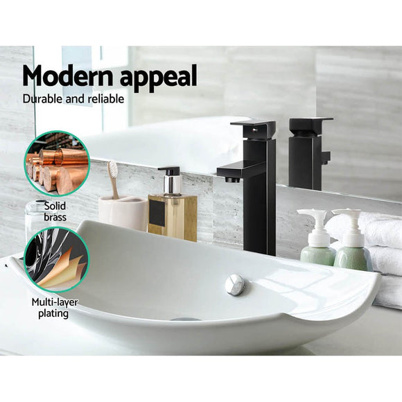 Cefito Bathroom Basin Mixer Tap Square Tall Faucet Vanity Laundry Black - RnR Galore