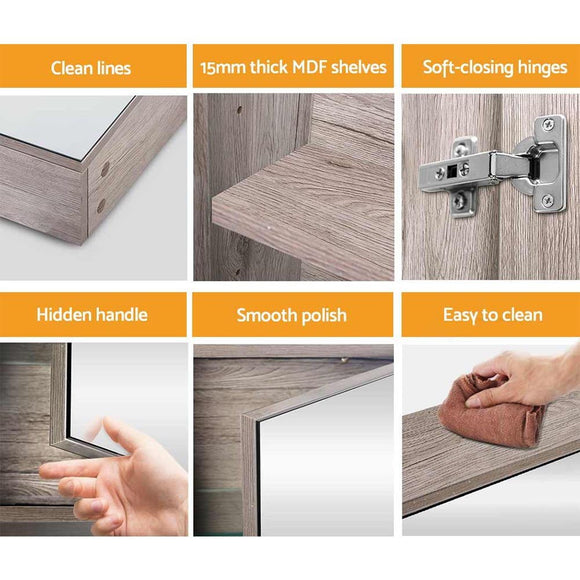 Cefito Bathroom Mirror Cabinet 900x720mm Oak - RnR Galore