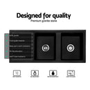 Cefito Kitchen Sink Stone Sink Granite Laundry Basin Double Bowl 116x49cm Black - RnR Galore