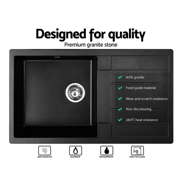 Cefito Stone Kitchen Sink 860X500MM Granite Under/Topmount Basin Bowl Laundry Black - RnR Galore