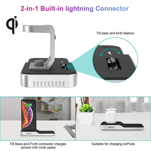 CHOETECH T316 4 - in - 1 Wireless Charging Station for iPhone/Apple Watch/iPod and all Qi Wireless Cell phones - RnR Galore
