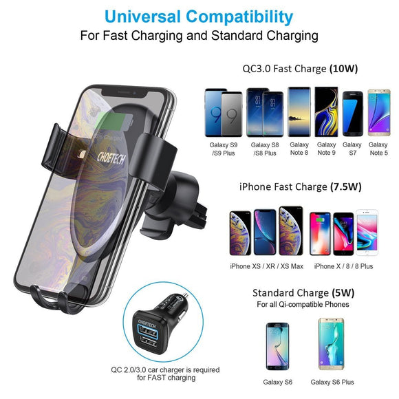 CHOETECH T536 - S Fast Wireless Charging Car Mount Phone Holder - RnR Galore