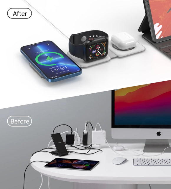 CHOETECH T588 - F - WH 3 - in - 1 Foldable Fast Wireless Charger for Phone/Watch/Earphone - RnR Galore