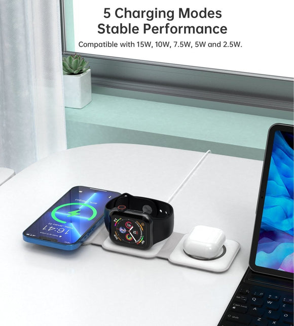 CHOETECH T588 - F - WH 3 - in - 1 Foldable Fast Wireless Charger for Phone/Watch/Earphone - RnR Galore