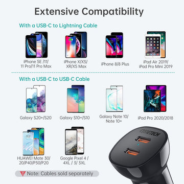CHOETECH TC0008 - BK Dual USB - C 36W Car Charger Adapter Black - RnR Galore