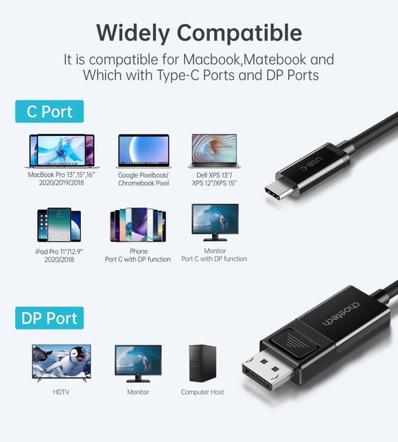 CHOETECH XCP - 1803 USB - C To DisplayPort Cable 8K@30Hz 1.8M Two - Way - RnR Galore