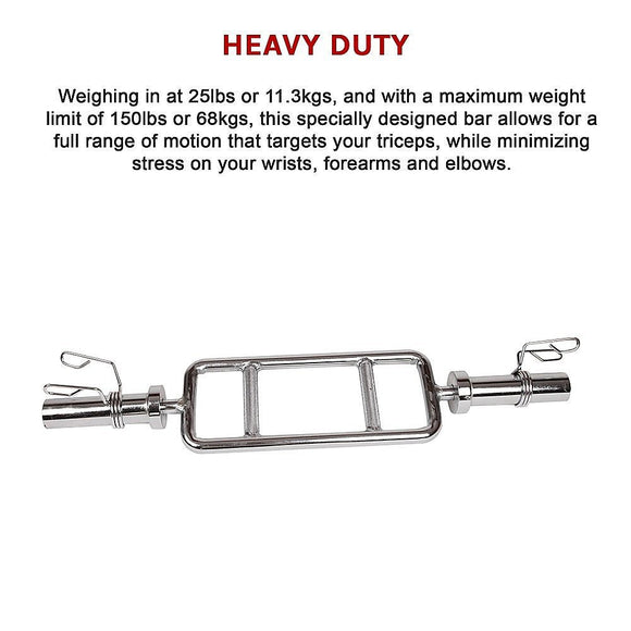 Chrome Olympic Tricep Bar Barbell Heavy Duty with Spring Collars - RnR Galore