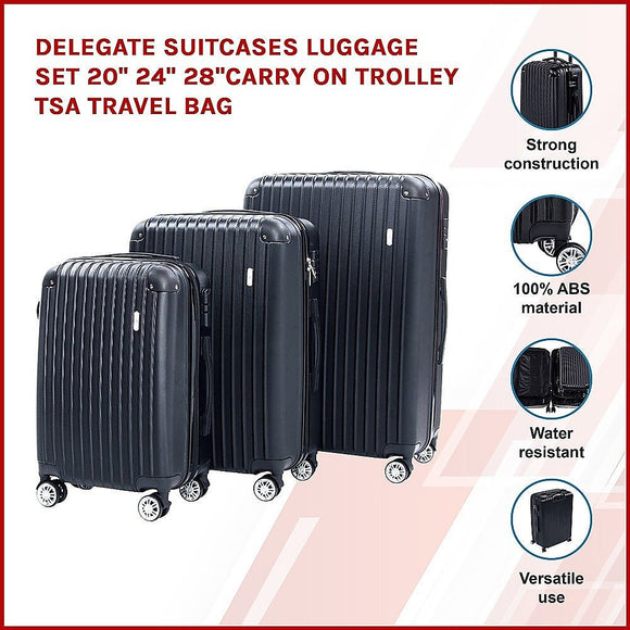 Delegate Suitcases Luggage Set 20" 24" 28"Carry On Trolley TSA Travel Bag - RnR Galore