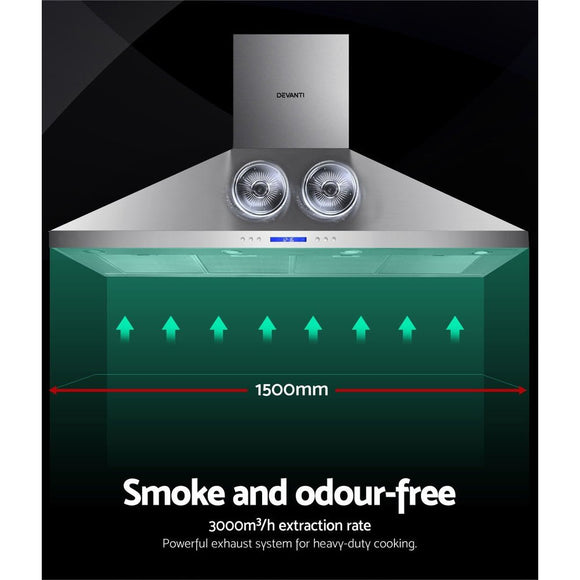 Devanti 1500mm Range Hood 150cm BBQ Commercial Rangehood - RnR Galore
