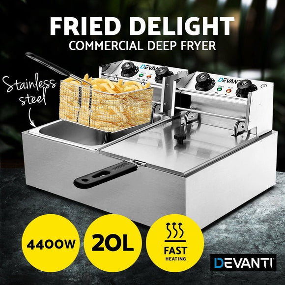Devanti 20L Electric Commercial Deep Fryer Double Baskets 4400W - RnR Galore