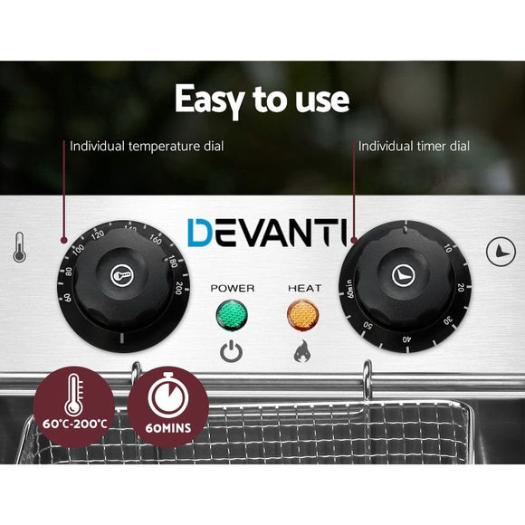 Devanti 20L Electric Commercial Deep Fryer Double Baskets 4400W - RnR Galore
