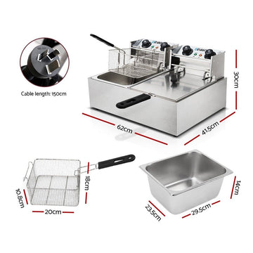 Devanti 20L Electric Commercial Deep Fryer Double Baskets 4400W - RnR Galore