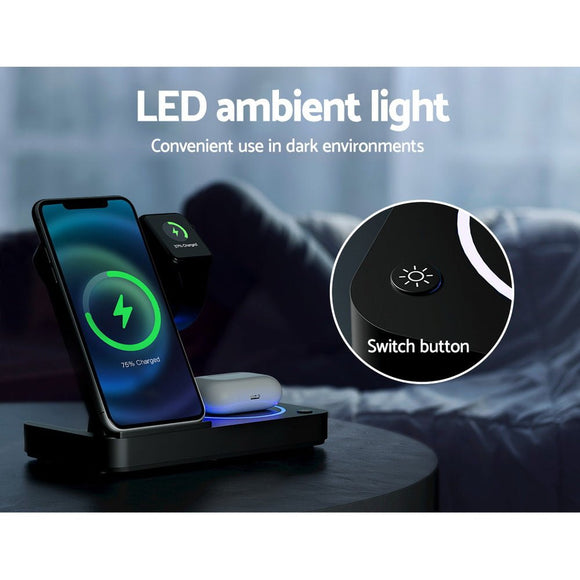 Devanti 4 - in - 1 Wireless Charger Station Fast Charging for Phone Black - RnR Galore