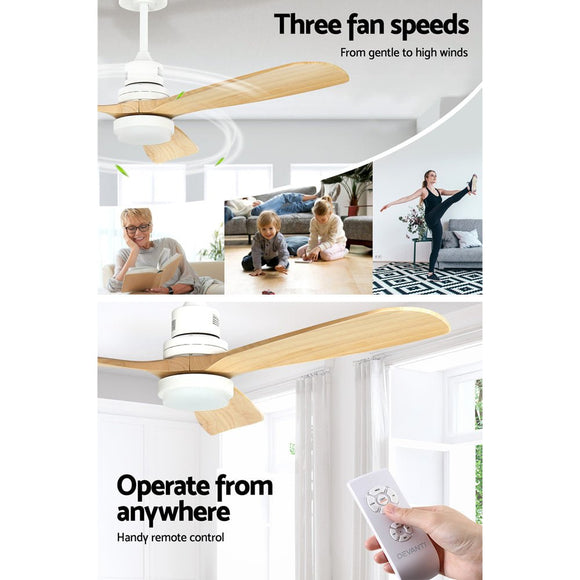 Devanti 52'' Ceiling Fan AC Motor LED Light Remote - Light Wood - RnR Galore