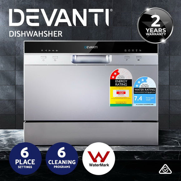 Devanti 6 Place Settings Benchtop Dishwasher Sliver - RnR Galore