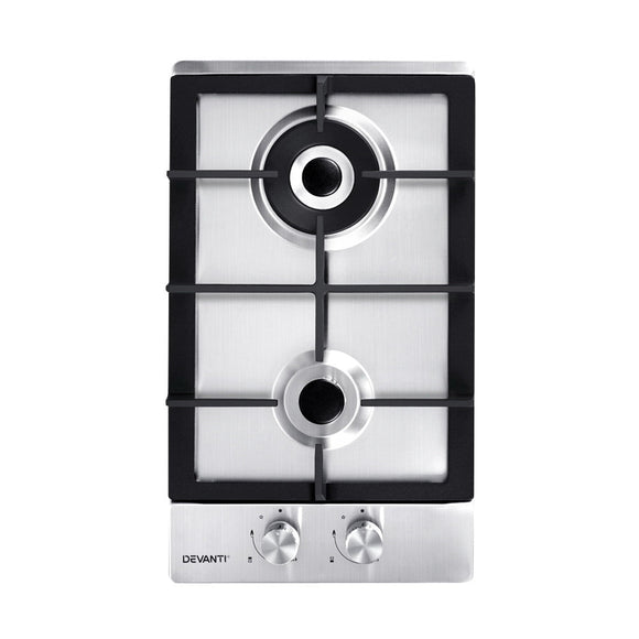Devanti Gas Cooktop 30cm 2 Burner Silvir - RnR Galore