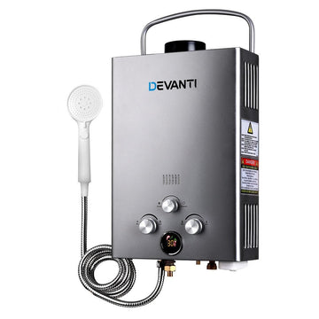 Devanti Portable Gas Water Heater 8L/Min With Pump LPG System Grey - RnR Galore