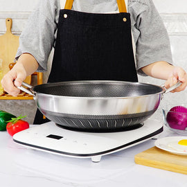 Double Ear 304 Stainless Steel 38cm Non - Stick Stir Fry Cooking Kitchen Wok Pan with Lid Honeycomb Double Sided - RnR Galore