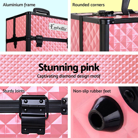 Embellir Portable Cosmetic Beauty Makeup Case - Diamond Pink - RnR Galore