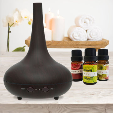 Essential Oil Diffuser Ultrasonic Humidifier Aromatherapy LED Light 200ML 3 Oils - Dark Wood Grain - RnR Galore