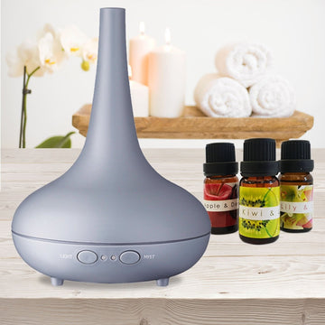 Essential Oil Diffuser Ultrasonic Humidifier Aromatherapy LED Light 200ML 3 Oils - Matte Grey - RnR Galore