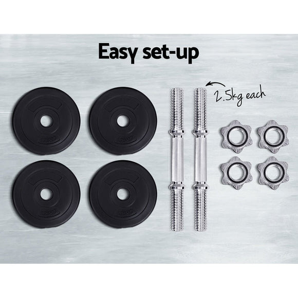 Everfit 10kg Dumbbell Set Weight Plates Dumbbells Lifting Bench - RnR Galore